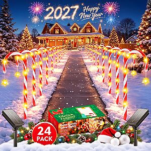 [Prime] 24-Pack BUCASA Solar Candy Cane Pathway Lights w/ 144 LEDs & 10 Modes $36.99 ($1.54 each) + Free Shipping