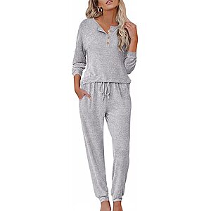 2-Piece Ekouaer Women's Henley Pajama Lounge Set (Various) $13 + Free Shipping w/ Prime or on $35+