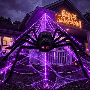 16.4' Brightown 255-LED Halloween Spider Web w/ 6.6' Plush Spider $16.99 + Free Shipping w/ Prime or on $35+