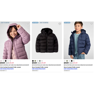 The Children’s Place Puffer Jackets $19.99