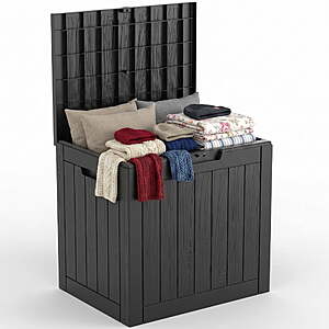 MINDYES 30 Gallon Deck Box, Outdoor Resin Storage Box, Waterproof Patio Lockable Outside Cushions, Black $20.99