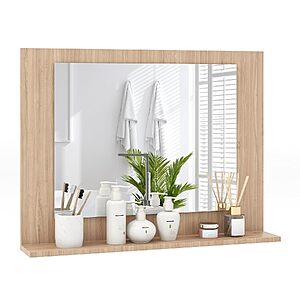 Tangkula Rectangle Wood Bathroom Vanity Mirror w/ Shelf $25.99 + Free Shipping w/ Prime or on $35+