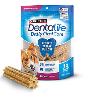 $3.97 get $1 Walmart Cash Limit 5: Purina DentaLife Daily Oral Care Small & Medium Dog Treats with Chicken, 7.0 oz Pouch, 10 Count