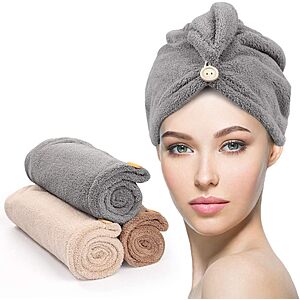 3-Pack YFONG Microfiber Hair Towel Wraps (Various) $5.99 ($1.99 each) + Free Shipping w/ Prime or on $35+