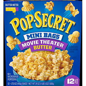 $2.97 FS Walmart+ or Pick Up Pop Secret Microwave Popcorn, Movie Theater Butter Flavor, 1.75 oz Mini Bags, 12 Ct