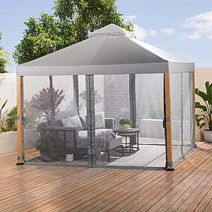 $298, FS, Better Homes & Gardens Marlow Steel Frame 1-Piece 10FT X 10Tt Gazebo With Mosquito Netting In Gray, Walmart