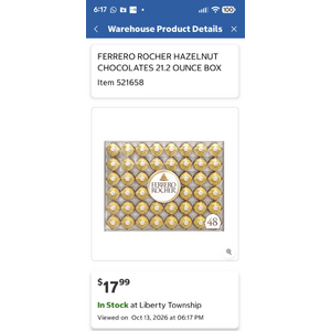 Starts 10/19 Costco In-Warehouse Ferrero Rocher 48 ct $13.49 ($4.50 Off of $17.99)