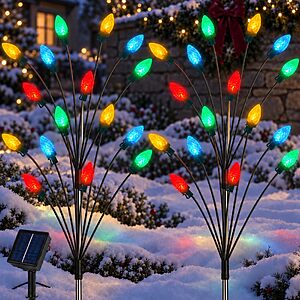 C7 Solar Christmas Decorations Outdoor, Vintage Solar Pathway Stake Lights $24.99