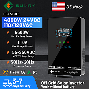 SUMRY HGX 4KW Hybrid Solar Inverter 24V 110/120V 140A MPPT $202 + Free Shipping $201.8