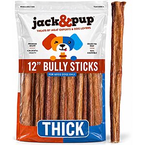 3-Count 12" Jack&Pup Thick Bully Sticks for Dogs $12.57 w/ S&S + Free Shipping w/ Prime or on $35+