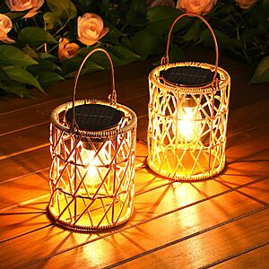 KOOPER 2 Pack Solar Rattan Lantern Outdoor Lights $11.99 AC