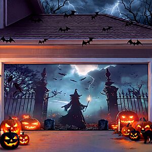 7x16ft Halloween Garage Door Cover, Large Banner for 2-Car Garage Door $9.99