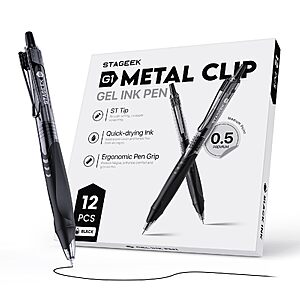 STAGEEK GX1 Black Gel Pens, 12Pcs Quick Dry Smooth Writing Pen $6.49