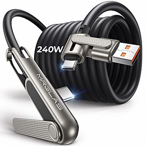 MRGLAS Chubby Cable 240W USB C to USB C Cable with Foldble Stand, 4ft | 360° Adjustable Metal Stand, 2-in-1 Holder & Charger $8.99