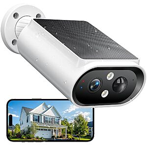 AlkiVision Solar Security Cameras - 2K Night Color Vision Camera, AI Motion Detection, 360° View, Spotlight, 2-Way Audio, Siren, IP67 Waterproof, SD/Cloud Storage $41.99