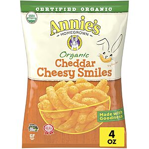 [S&S, AC] $2.81: Annie's Organic Cheddar Cheesy Smiles Baked Corn Puffs, 4 oz