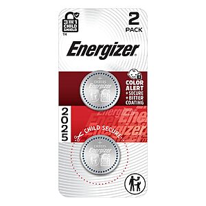 2-Pack Energizer 2025 3V Lithium Coin Batteries $2.13 w/ S&S + Free Shipping w/ Prime or on $35+