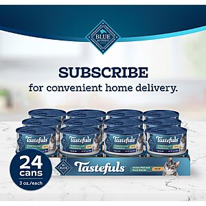 $14.25 or less S&S 35% Clip Q: Blue Buffalo Tastefuls Ocean Fish & Tuna Paté Wet Cat Food, 3 oz, 24 ct