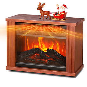 LifePlus Small Electric Fireplace Heater Tabletop 13.5" Energy Efficient Indoor Fireplace Space Heater Portable Wood Cabinet 3D Flame for Home Decor $84.99