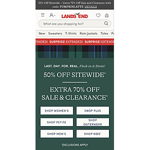 50% off sitewide; Extra 70% off sake + clearance