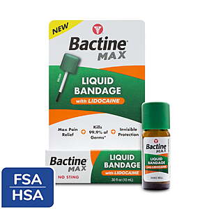 Bactine Max Liquid Bandage with Lidocaine Wound Cleaning Liquid Bandage Covers & Protects, .30 oz $5.97 + $2.99 Walmart Cash $2.98