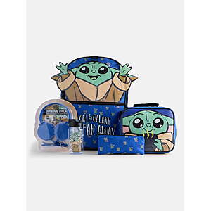 Star Wars Mandalorian 17" Boys Backpack Set with Lunch Box, Headphones, Water Bottle, Pencil Pouch and Keychain, 6-Piece, Blue - $9.13