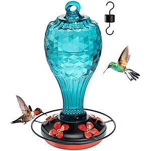 $11.99* | 20-Oz Jarkyfine Hanging Glass Hummingbird Feeder at Amazon