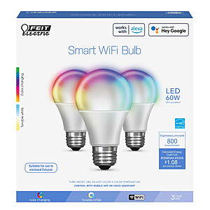 ( Walmart and Amazon)Feit Electric Smart LED 9 Watt (60 Watt Equiv) Color Select White Light Bulb, A19, E26, Dim 3 Pack $15.79