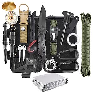 22-in-1 Emergency Survival Kit w/ Waterproof Case $12.99 + Free Shipping w/ Prime or on $35+