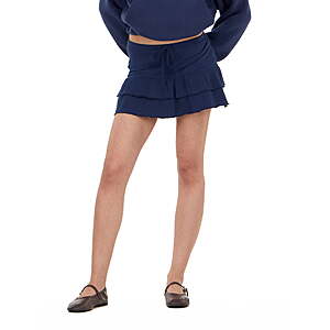 $3: Forever 21 Women's Tiered Skort with Built-In Shorts and Drawstring Waist(Navy/Grey, XXS-XXL, no XL) at Walmart.com