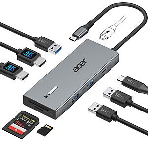 Acer USB-C Docking Station Dual Monitor, 9-in-1 Laptop Dock with 2 HDMI | Laptop Docking Station with 4K@60Hz HDMI, USB A&C 3.0, SD/Micro SD, 100W PD $34.97