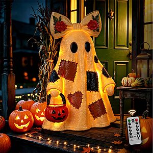 14in Halloween Decorations Indoor Lighted Patchwork Ghost Table Lamp $15.99