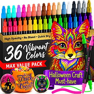 ARTISTRO 36 Multicolor Dual-Tip Acrylic Paint Marker Pens $9.97