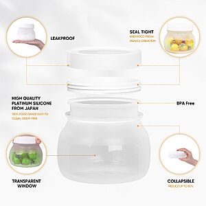Collapsible Silicone Food Storage Jars with Airtight Lids - Vacuum Compression & Leakproof Design - 6-Piece Set $18.56