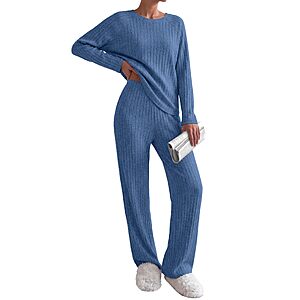 Ekouaer Womens Lounge Sets Long Sleeve Casual Pajama Fall Sleepwear Pockets $11.99