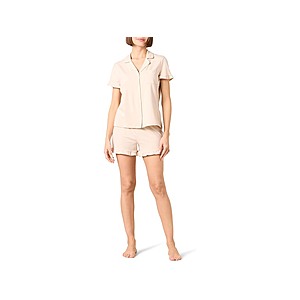 Amazon Essentials Women's Cotton Modal Ruffle Detail Short Pajama Set (Beige, Sizes: M-XL) $8.99 + Free Shipping w/ Prime