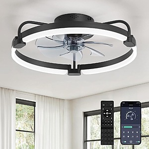 LEDIARY 20" Low Profile Black 6-Speed Ceiling Fan w/ LED Lights + Remote $42 + Free S/H