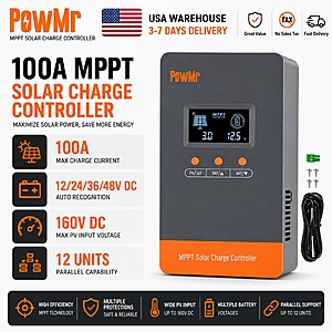 PowMr 100A MPPT Solar Charge Controller 160V PV Input 12/24/36/48V $87.0 + Free Shipping
