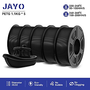JAYO 5x1KG 3D Printer Filament PETG1.75mm Black $38 + Free Shipping