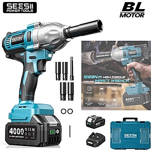 SEESII 1200N.m Electric Impact Wrench 21V Brushless 1/2" 6 Sockets $53+ Free Shipping $53.1