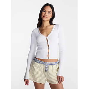 No Boundaries Lace Trim Cardigan (Winter White), Women's Sizes XS, M-XXL $3.63