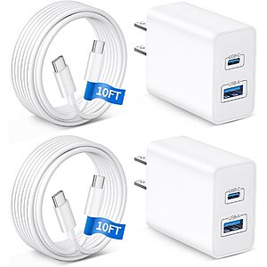 2-Pack WODENTA 45W 2-Port USB-C Wall Chargers w/ 10Ft Cables $15 @ Amazon