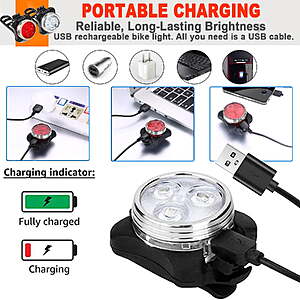 $11 FS Walmart+ by Quifly: USB Rechargeable Super Bright Front and Rear LED Bicycle Light,650mah Lithium Battery,4 Mode Options(2 USB cables and 4 Strap Incl