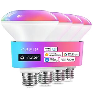 [Prime] 4-Pack OREiN Matter BR30 RGBTW Smart LED Light Bulbs (60W/650lm) $11.99 + Free Shipping