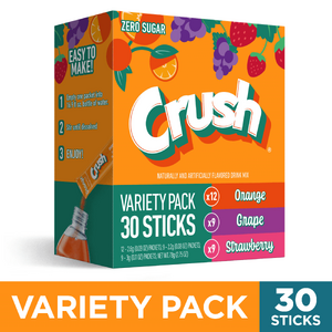 $3.78 FS WALMART+ Crush Powdered Drink Mix Variety Pack, Orange, Grape & Strawberry, Sugar-Free, 30-Count  (REGIONAL)