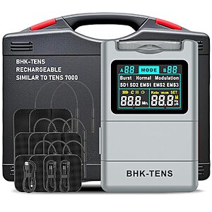 BHK-TENS DIY Pulse TENS EMS Muscle Stimulator w/ 8 Modes, 40 Intensity Levels, Dual Channel $19.99 + Free Shipping w/ Prime or on $35+