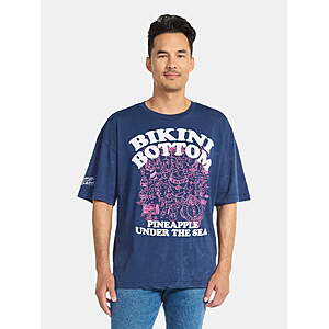 $3.10: SpongeBob SquarePants Men's and Big Men's Bikini Bottom Graphic Tee (Navy Mineral Wash, Sizes S-3XL) at Walmart.com