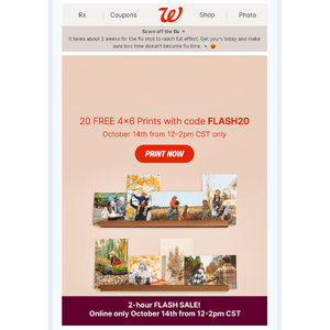 Walgreens Photo 20 free 4x6 prints today only, Oct 14