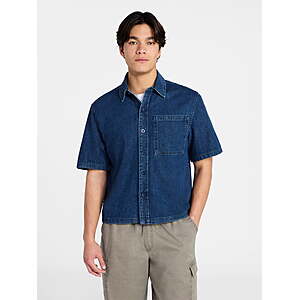 No Boundaries Denim Boxy Fit Shirt with Short Sleeves (Men's XL-4XLT) From $6.17-$7 + Free S&H w/ Walmart+ or $35+