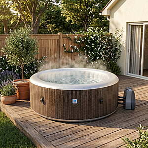 Avenli Nice 4-6 Person Inflatable Hot Tub Spa with Cover, Rattan Pattern, 140 Water Jets, Heats up to 104°F, 264 gal, Round $448